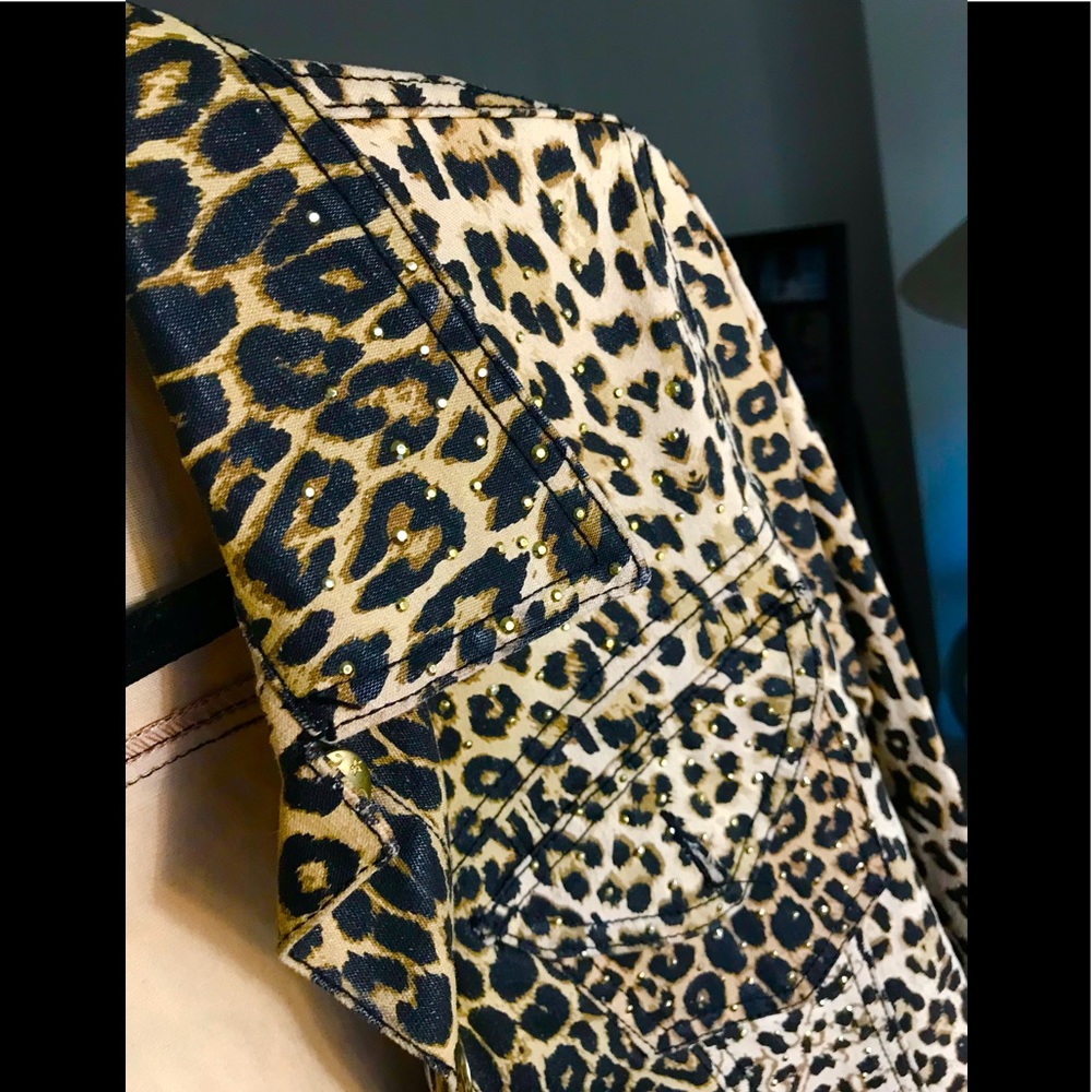 Cropped Denim Leopard Print Jacket - image 1